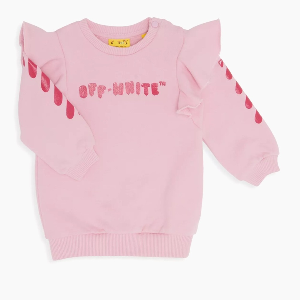 Off White Baby Girl's Ruffled Balloon-Sleeve Sweatshirt dress